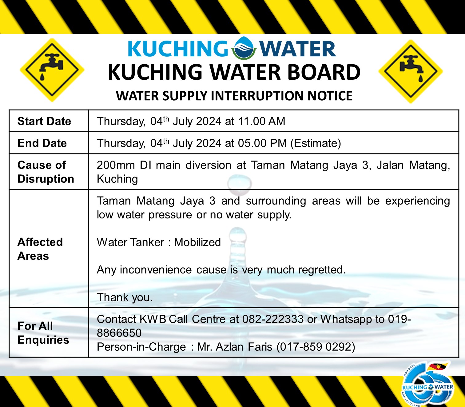 200mm DI main diversion at Taman Matang Jaya 3, Jalan Matang, Kuching